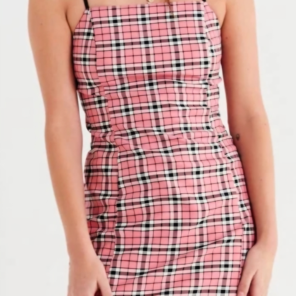 Urban Outfitters Pink Black Plaid Slip Mini Dress 90s Y2K Womens Size XS